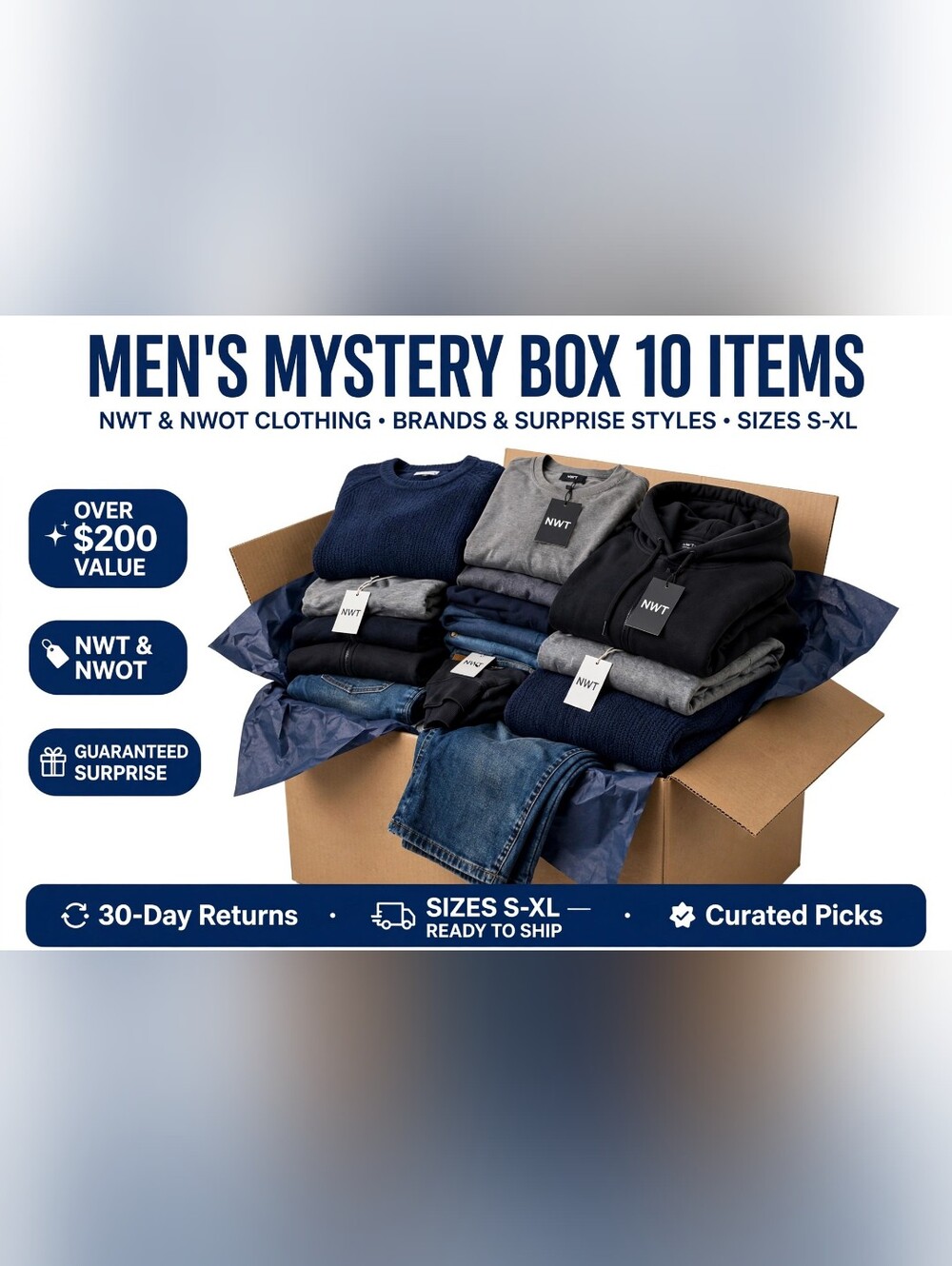 Men's Mystery Box - 10-Piece Assorted Clothing (NWT)
